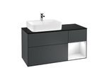 Villeroy und Boch Finion Waschtischunterschrank G152GFHG 120cm, Abdeckplatte black matt, Emotion, Regal links Glossy white lacquer, Midnight Blue Matt Lacquer