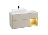 Villeroy und Boch Finion Waschtischunterschrank F151HFHH 120cm, Abdeckplatte white matt, Regal rechts Gold matt, Sand Matt Lacquer