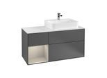Villeroy und Boch Finion Waschtischunterschrank G141HHGK 120cm, Abdeckplatte white matt, Emotion, Regal links Sand Matt Lacquer, Anthracite matt