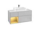 Villeroy und Boch Finion Waschtischunterschrank F161HFGJ 120cm, Abdeckplatte white matt, Regal links Gold matt, Light grey matt
