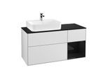 Villeroy und Boch Finion Waschtischunterschrank G152PHMT 120cm, Abdeckplatte black matt, Emotion, Regal links Glossy Black Lacquer, White matt lacquer