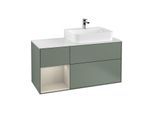 Villeroy und Boch Finion Waschtischunterschrank G141HHGM 120cm, Abdeckplatte white matt, Emotion, Regal links Sand Matt Lacquer, Olive Matt Lacquer