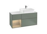 Villeroy und Boch Finion Waschtischunterschrank G141PCGM 120cm, Abdeckplatte white matt, Emotion, Regal links Oak Veneer, Olive Matt Lacquer