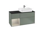 Villeroy und Boch Finion Waschtischunterschrank G142HHGM 120cm, Abdeckplatte black matt, Emotion, Regal links Sand Matt Lacquer, Olive Matt Lacquer