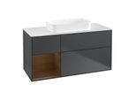 Villeroy und Boch Finion Waschtischunterschrank F701GNHG 120x60,3x50,1cm, Regal links Walnut veneer, Midnight Blue Matt Lacquer
