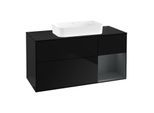 Villeroy und Boch Finion Waschtischunterschrank F712HGPH 120x60,3x50,1cm, Regal rechts Midnight Blue Matt Lacquer, Glossy Black Lacquer