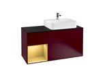 Villeroy und Boch Finion Waschtischunterschrank F142HFHB 120cm, Abdeckplatte Glass Black Matt, Regal links Gold matt, Peony Matt