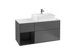 Villeroy und Boch Finion Waschtischunterschrank G141PHGK 120cm, Abdeckplatte white matt, Emotion, Regal links Glossy Black Lacquer, Anthracite matt