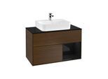 Villeroy und Boch Finion Waschtischunterschrank G122PHGN 100cm, Abdeckplatte black matt, Emotion, Regal rechts Glossy Black Lacquer, Walnut veneer