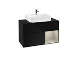 Villeroy und Boch Finion Waschtischunterschrank G122HHPH 100cm, Abdeckplatte black matt, Emotion, Regal rechts Sand Matt, Glossy Black Lacquer