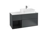 Villeroy und Boch Finion Waschtischunterschrank G141PHHG 120cm, Abdeckplatte white matt, Emotion, Regal links Glossy Black Lacquer, Midnight Blue Matt Lacquer