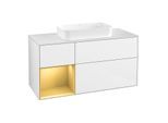 Villeroy und Boch Finion Waschtischunterschrank F701HFGF 120x60,3x50,1cm, Regal links Gold matt, Glossy white lacquer