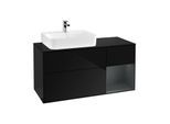 Villeroy und Boch Finion Waschtischunterschrank F152HGPH 120cm, Abdeckplatte black matt, Regal rechts Midnight Blue Matt Lacquer, Glossy Black Lacquer