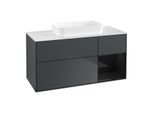 Villeroy und Boch Finion Waschtischunterschrank F711PHHG 120x60,3x50,1cm, Regal rechts Glossy Black Lacquer, Midnight Blue Matt Lacquer