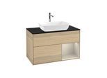 Villeroy und Boch Finion Waschtischunterschrank F782HHPC 100cm, Abdeckplatte black matt, Regale sand matt lacquer, Oak Veneer