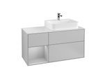 Villeroy und Boch Finion Waschtischunterschrank G141GJGJ 120cm, Abdeckplatte white matt, Emotion, Regal links Light grey matt, Light grey matt