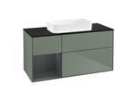 Villeroy und Boch Finion Waschtischunterschrank F702HGGM 120x60,3x50,1cm, Regal links Midnight Blue Matt Lacquer, Olive Matt Lacquer