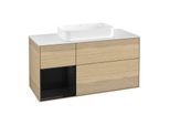 Villeroy und Boch Finion Waschtischunterschrank F701PHPC 120x60,3x50,1cm, Regal links Glossy Black Lacquer, Oak Veneer
