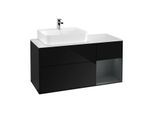 Villeroy und Boch Finion Waschtischunterschrank F151HGPH 120cm, Abdeckplatte white matt, Regal rechts Midnight Blue Matt Lacquer, Glossy Black Lacquer