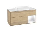 Villeroy und Boch Finion Waschtischunterschrank F711GFPC 120x60,3x50,1cm, Regal rechts Glossy white lacquer, Oak Veneer