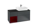 Villeroy und Boch Finion Waschtischunterschrank G142HBHG 120cm, Abdeckplatte black matt, Emotion, Regal links Peony, Midnight Blue Matt Lacquer