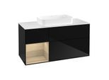 Villeroy und Boch Finion Waschtischunterschrank F701PCPH 120x60,3x50,1cm, Regal links Oak Veneer, Glossy Black Lacquer