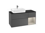 Villeroy und Boch Finion Waschtischunterschrank G152HHGK 120cm, Abdeckplatte black matt, Emotion, Regal links Sand Matt Lacquer, Anthracite matt