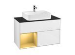 Villeroy und Boch Finion Waschtischunterschrank F112HFGF 100cm, Abdeckplatte white matt, Regal links Gold matt, Glossy white lacquer