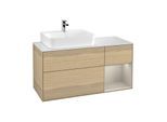 Villeroy und Boch Finion Waschtischunterschrank F151HHPC 120cm, Abdeckplatte white matt, Regal rechts Sand Matt, Oak Veneer