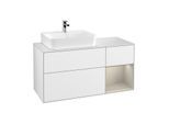 Villeroy und Boch Finion Waschtischunterschrank F151HHGF 120cm, Abdeckplatte white matt, Regal rechts Sand Matt, Glossy white lacquer