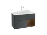 Villeroy und Boch Finion Waschtischunterschrank F781GNHG 100cm, Abdeckplatte white matt, Regale Walnut Veneer, Midnight Blue Matt Lacquer