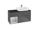 Villeroy und Boch Finion Waschtischunterschrank G142GJGK 120cm, Abdeckplatte black matt, Emotion, Regal links Light grey matt, Anthracite matt