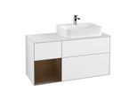 Villeroy und Boch Finion Waschtischunterschrank G141GNGF 120cm, Abdeckplatte white matt, Emotion, Regal links Walnut veneer, Glossy white lacquer
