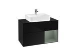 Villeroy und Boch Finion Waschtischunterschrank F122GMPH 100cm, Abdeckplatte black matt, Regal rechts Olive Matt Lacquer, Glossy Black Lacquer