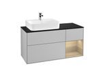 Villeroy und Boch Finion Waschtischunterschrank F152PCGJ 120cm, Abdeckplatte black matt, Regal rechts Oak Veneer, Light grey matt
