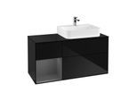Villeroy und Boch Finion Waschtischunterschrank G142GKPH 120cm, Abdeckplatte black matt, Emotion, Regal links Anthracite matt, Glossy Black Lacquer