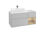 Villeroy und Boch Finion Waschtischunterschrank G151PCGJ 120cm, Abdeckplatte white matt, Emotion, Regal links Oak Veneer, Light grey matt
