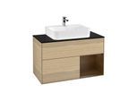 Villeroy und Boch Finion Waschtischunterschrank F122GNPC 100cm, Abdeckplatte black matt, Regal rechts Walnut veneer, Oak Veneer