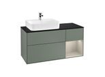 Villeroy und Boch Finion Waschtischunterschrank G152HHGM 120cm, Abdeckplatte black matt, Emotion, Regal links Sand Matt Lacquer, Olive Matt Lacquer