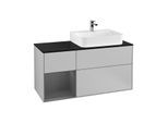 Villeroy und Boch Finion Waschtischunterschrank F142GKGJ 120cm, Abdeckplatte Glass Black Matt, Regal links Anthracite matt, Light grey matt