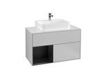 Villeroy und Boch Finion Waschtischunterschrank G111PDGJ 100cm, Abdeckplatte white matt, Emotion, Regal links Black matt lacquer, Light grey matt