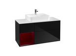 Villeroy und Boch Finion Waschtischunterschrank G161HBPH 120cm, Abdeckplatte white matt, Emotion, Regal links Peony, Glossy Black Lacquer