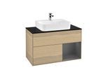 Villeroy und Boch Finion Waschtischunterschrank G122GKPC 100cm, Abdeckplatte black matt, Emotion, Regal rechts Anthracite matt, Oak Veneer