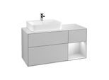 Villeroy und Boch Finion Waschtischunterschrank G151MTGJ 120cm, Abdeckplatte white matt, Emotion, Regal links White matt lacquer, Light grey matt