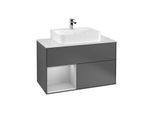 Villeroy und Boch Finion Waschtischunterschrank G111GJGK 100cm, Abdeckplatte white matt, Emotion, Regal links Light grey matt, Anthracite matt