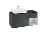 Villeroy und Boch Finion Waschtischunterschrank F152GJHG 120cm, Abdeckplatte black matt, Regal rechts Light grey matt, Midnight Blue Matt Lacquer