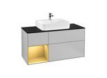 Villeroy und Boch Finion Waschtischunterschrank F162HFGJ 120cm, Abdeckplatte black matt, Regal links Gold matt, Light grey matt