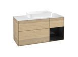 Villeroy und Boch Finion Waschtischunterschrank G711PHPC 120x60,3x50,1cm, Regal rechts Glossy Black Lacquer, Oak Veneer