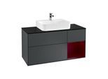 Villeroy und Boch Finion Waschtischunterschrank F172HBHG 120cm, Abdeckplatte black matt, Regal rechts Peony, Midnight Blue Matt Lacquer