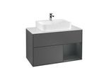 Villeroy und Boch Finion Waschtischunterschrank G121HGGK 100cm, Abdeckplatte white matt, Emotion, Regal rechts Midnight Blue Matt Lacquer, Anthracite matt